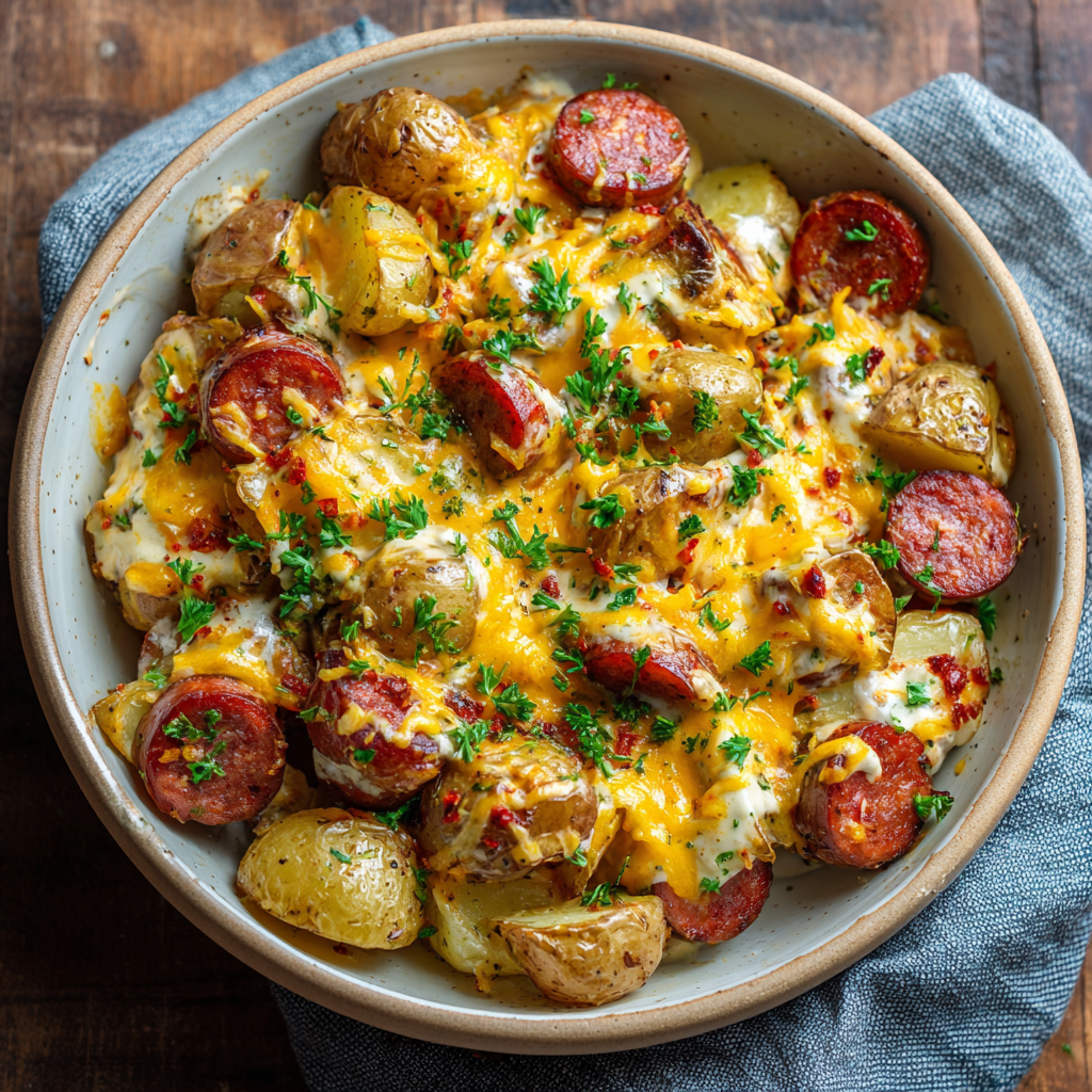 Cheesy Ranch Potatoes and Smoked Sausage