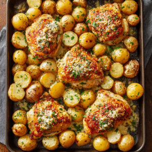 Read more about the article The Ultimate Garlic Parmesan Chicken and Potatoes (One-Pan Dinner): Your Weeknight Savior