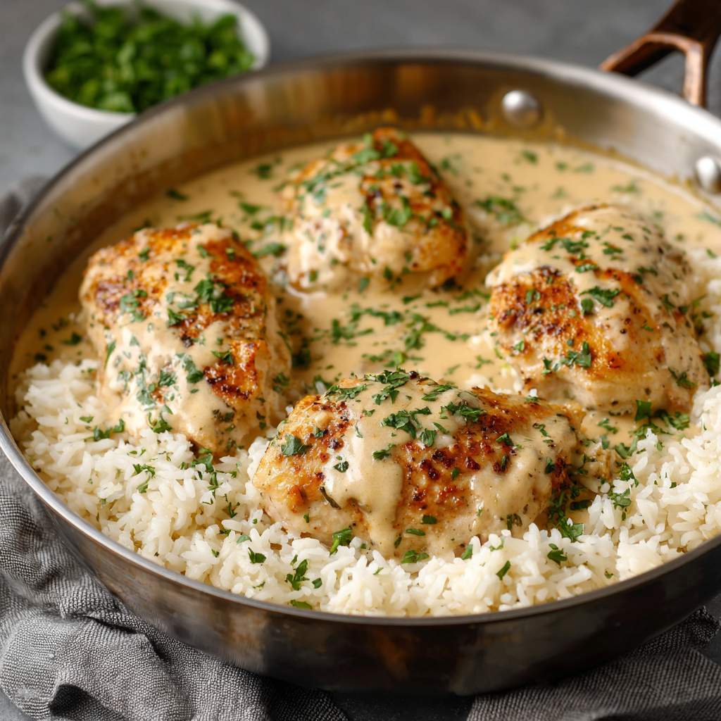 Creamy Smothered Chicken and Rice | 40-Minute Comfort Food