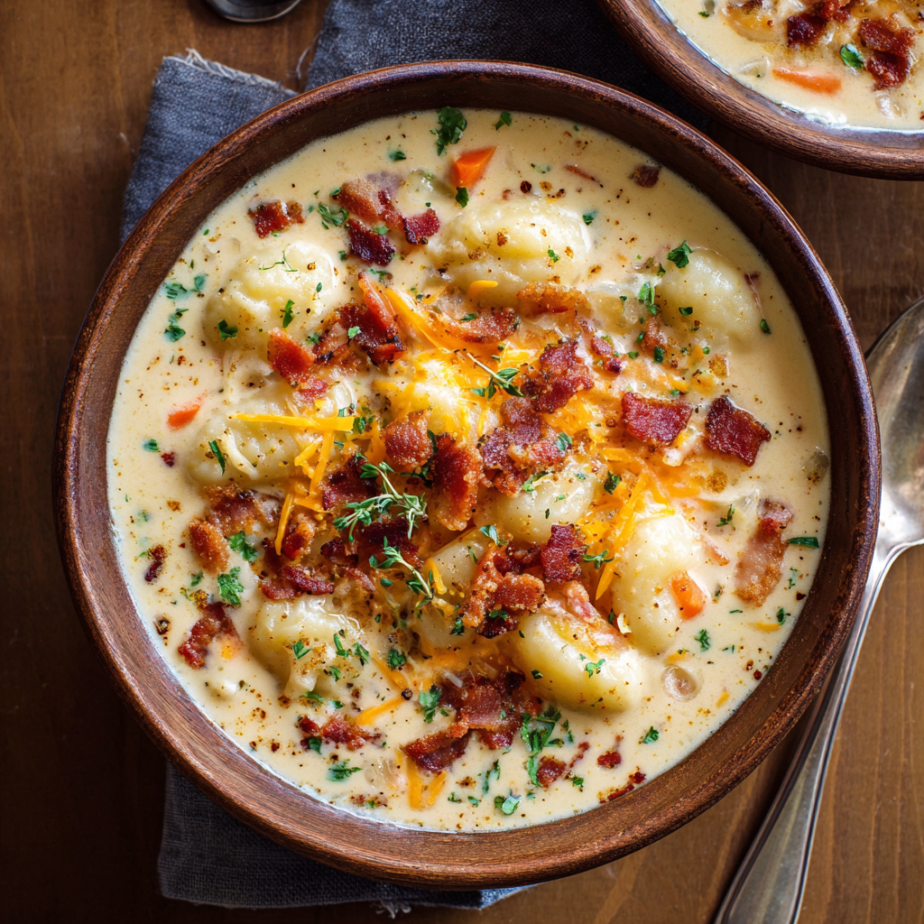 Creamy Bacon Cheddar Gnocchi Soup