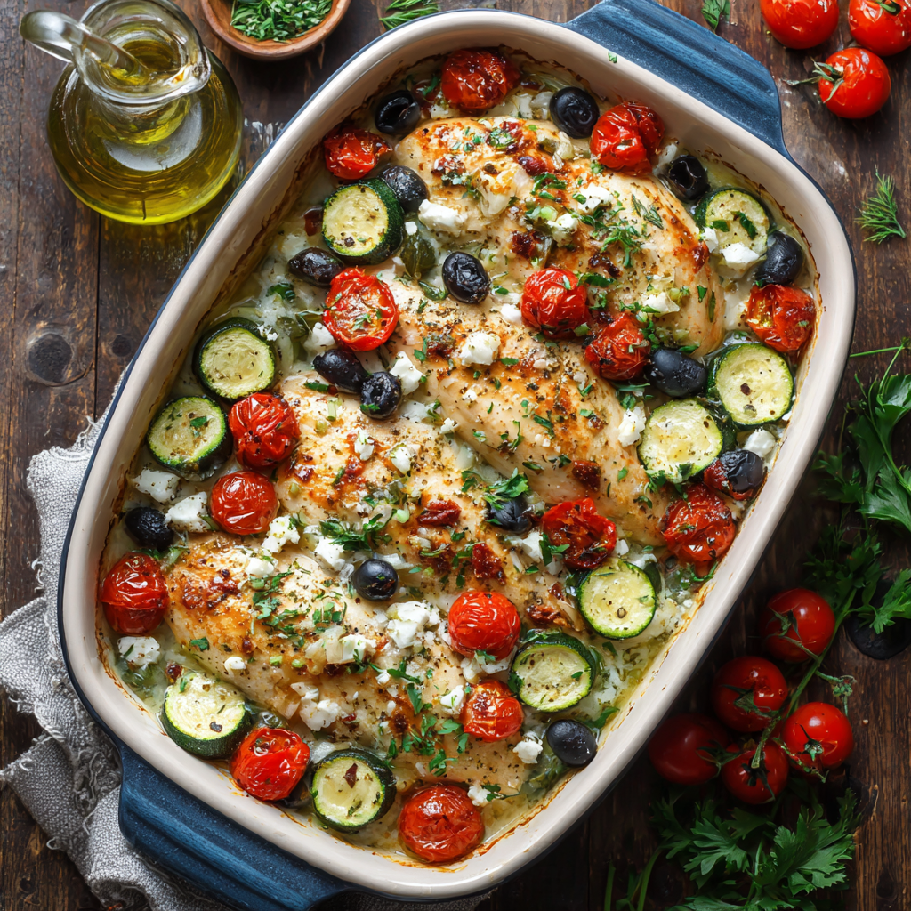 One-Pan Mediterranean Chicken Zucchini Bake