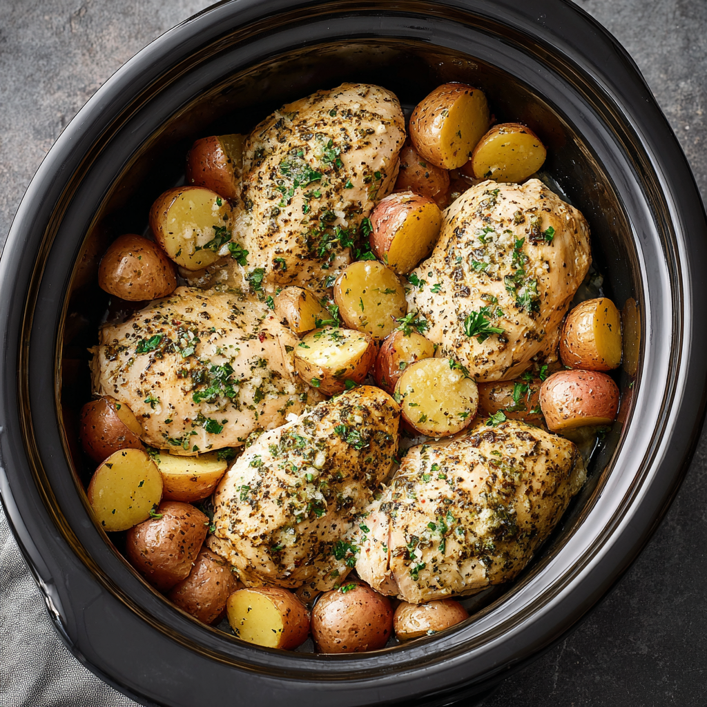 Garlic Parmesan Crockpot Chicken & Potatoes | The Ultimate Easy Meal!