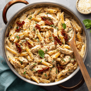 Read more about the article A Culinary Masterpiece: Sun-Dried Tomato Pasta with Chicken and Creamy Mozzarella Sauce