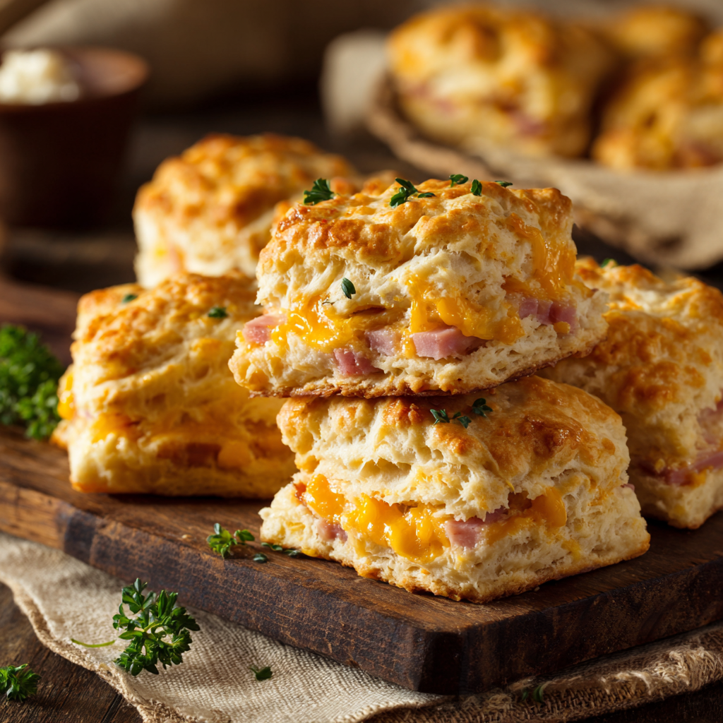 Savory Ham and Cheese Butter Biscuits: Fluffy Homemade Treat