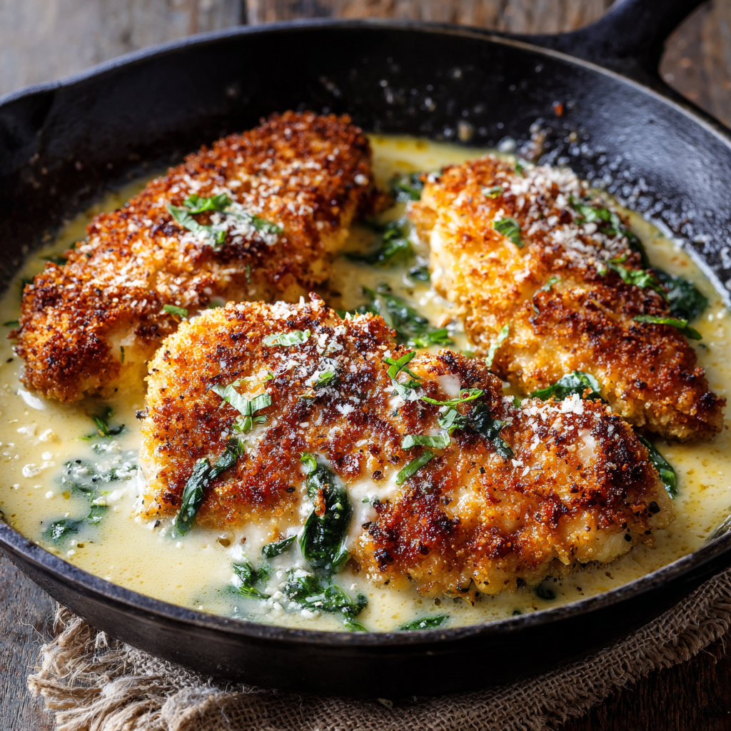Crispy Parmesan Chicken with a Rich Garlic Sauce – Easy Dinner Idea