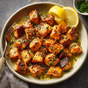 Read more about the article Air Fryer Salmon Bites (Lemon Garlic Butter)