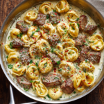 Cracked Garlic Steak Tortellini in Creamy Parmesan Sauce