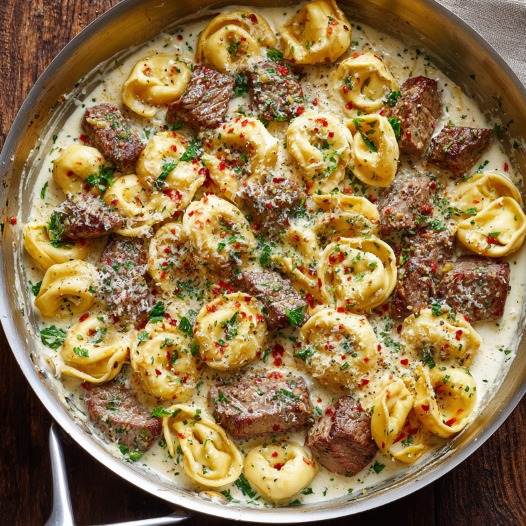 Cracked Garlic Steak Tortellini in Creamy Parmesan Sauce