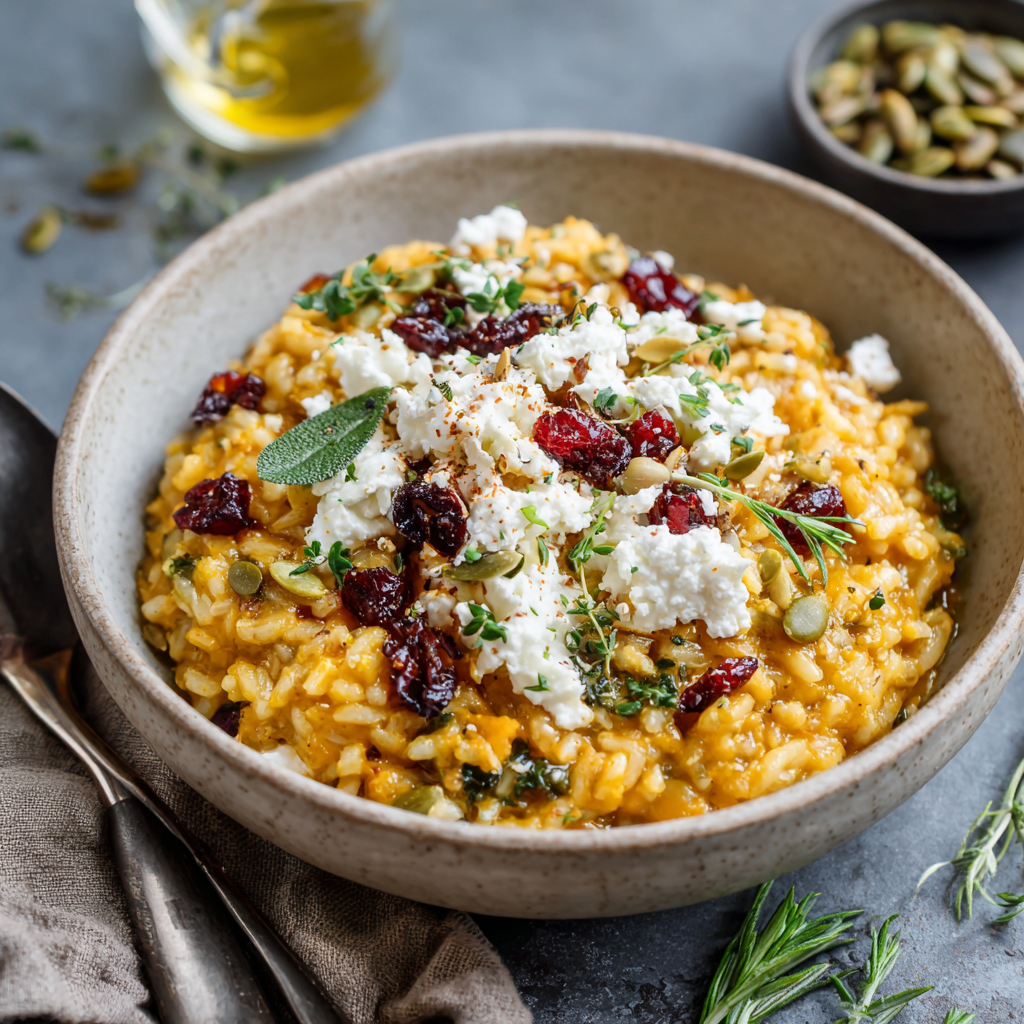 You are currently viewing Baked Pumpkin Goat Cheese Risotto
