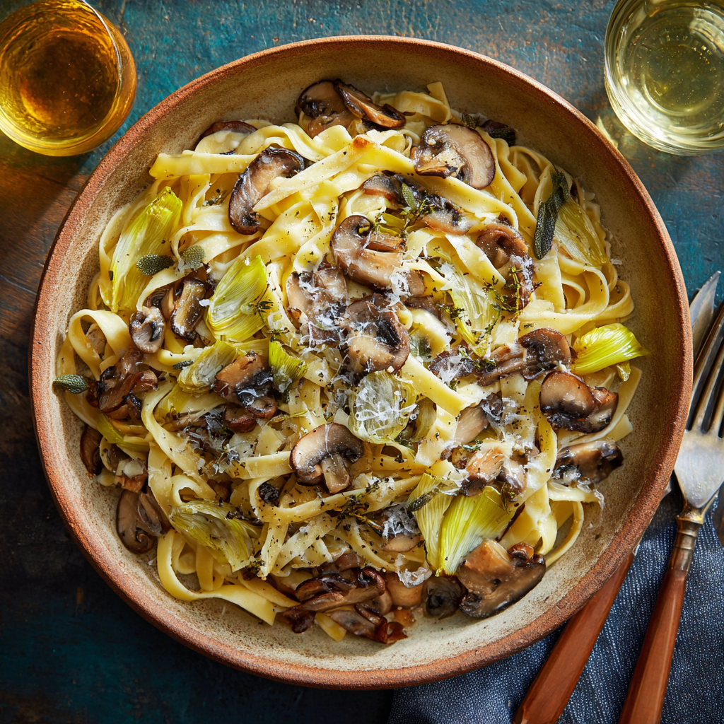 You are currently viewing Caramelized Leek and Mushroom Gruyère Pasta