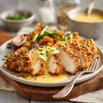Pretzel Chicken with Mustard-Cheddar Sauce