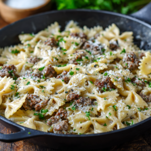 Read more about the article Creamy Parmesan Garlic Beef Bowtie Pasta: The Ultimate Comfort Food Recipe You’ll Crave Again and Again