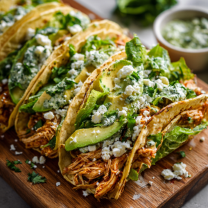 Read more about the article Shredded Chicken Tacos with Creamy Chimichurri Sauce